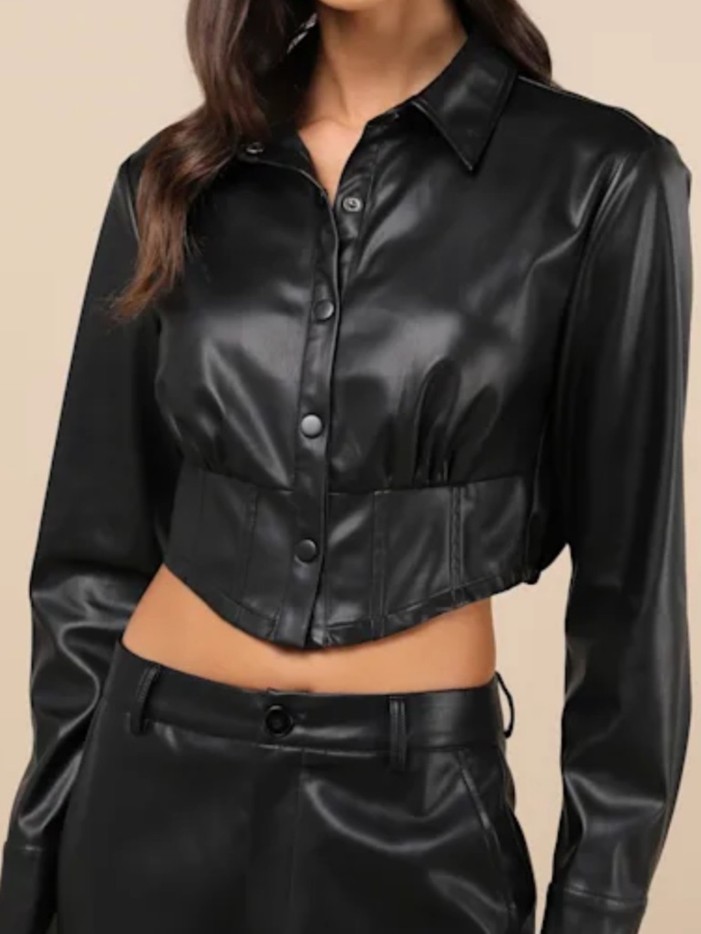 Black Faux Leather Cropped Top